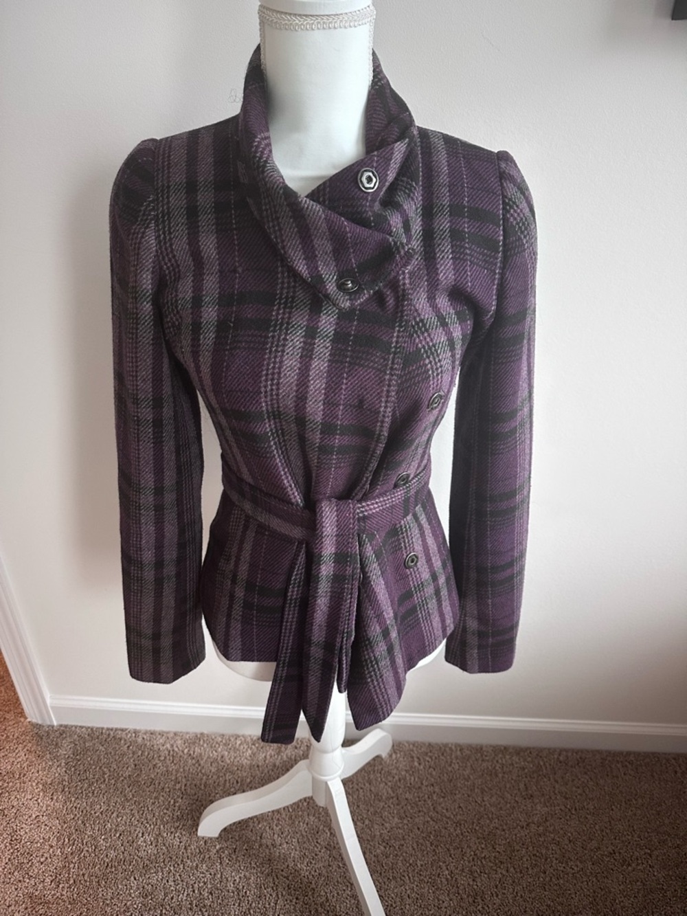 Purple Plaid Belted Women's Jacket